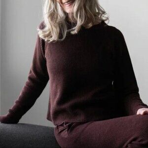 Lunya Womens Pima Cotton Alpaca Waffle Knit Sweater Brown Bloggers Fave Size XS